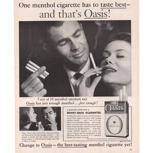 Oasis Cigarette Magazine Advertisement Vintage 1960s Tobacciana Menthol B&W